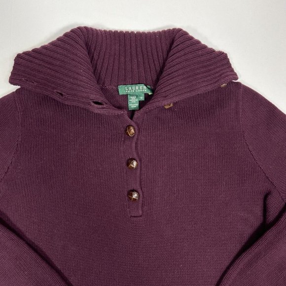 Ralph Lauren Woman’s Turtleneck Cotton Burgundy Sweater, Leather Buttons Sz 1X - Picture 5 of 11